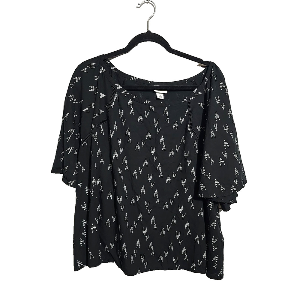 Ava & Viv Black Arrow Head Print Short Sleeve Boho Top Womans Plus Size 3X